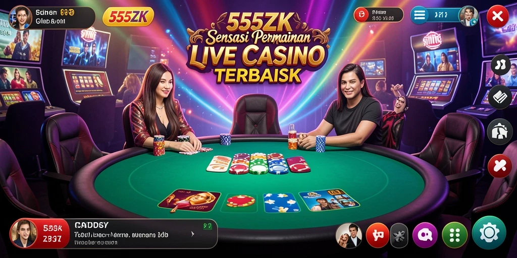 Screenshot gameplay Live Casino 555ZK yang menampilkan dealer langsung.