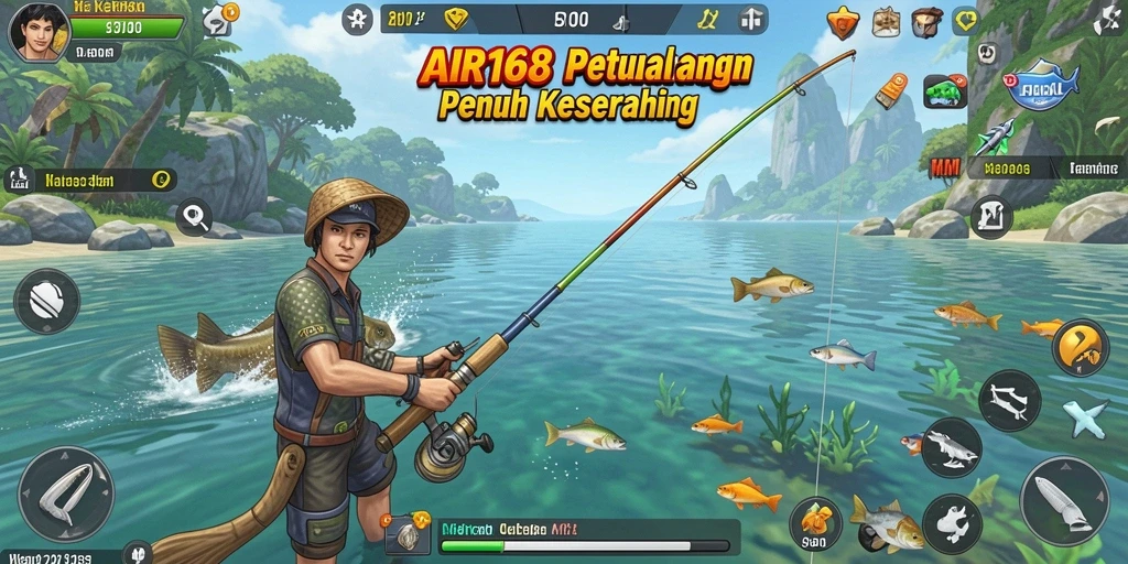 Tampilan gameplay AIR168 dengan berbagai ikan yang bisa ditangkap.