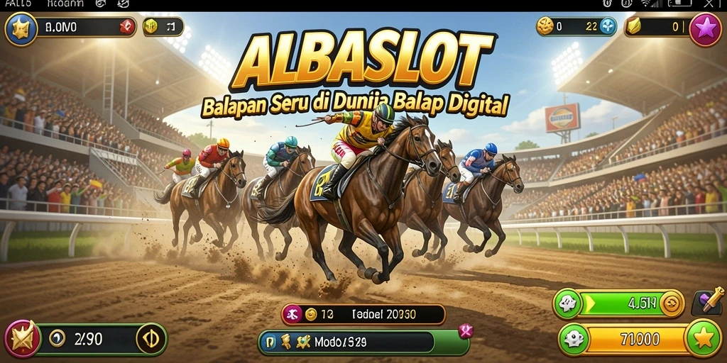 Screenshot gameplay <strong>ALBASLOT</strong> menunjukkan mobil balap yang melaju kencang di lintasan.