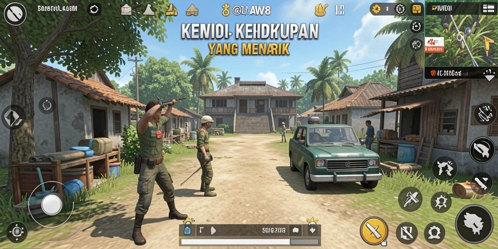 Tampilan gameplay AW8 dengan interaksi karakter dan lingkungan.