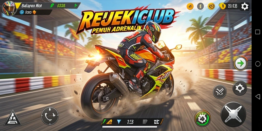 Gameplay mendebarkan balapan motor di REJEKICLUB.